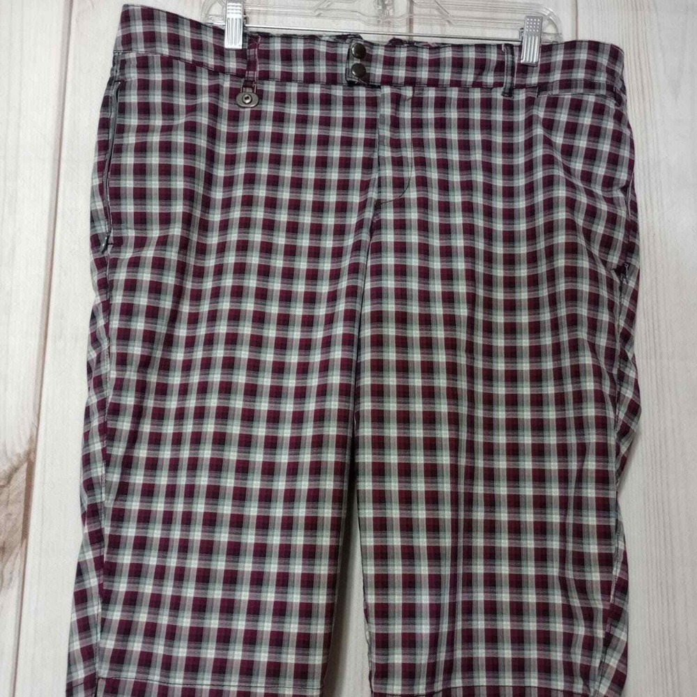 Dockers Golf‎ Womens Plaid Pants Burgundy Grey White Size 16 Stretch Capris